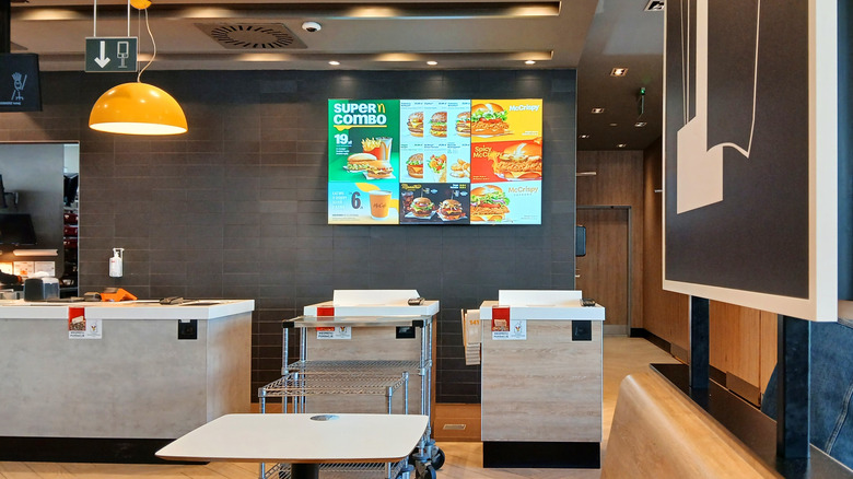 Interior of empty McDonald's restaurant