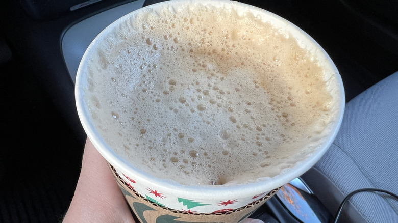 Close up of top of Starbucks flat white