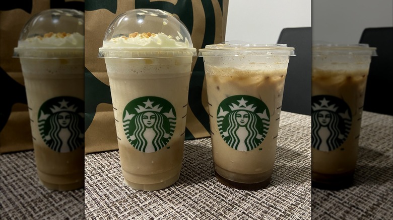 Two Starbucks iced shaken espressos on table