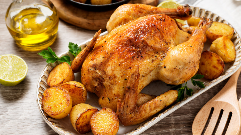 roast chicken and potatoes