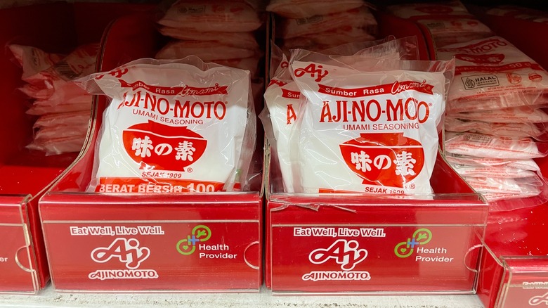 bags of msg on supermarket shelf