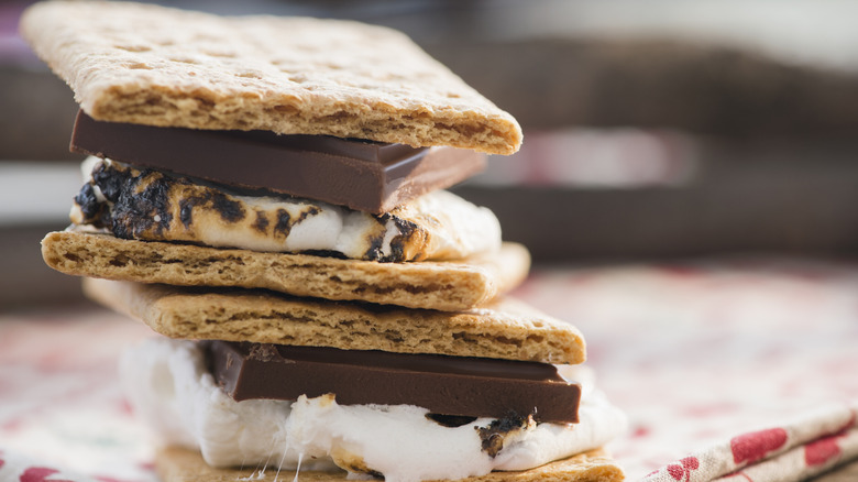 A stack of chocolate and graham cracker s'mores