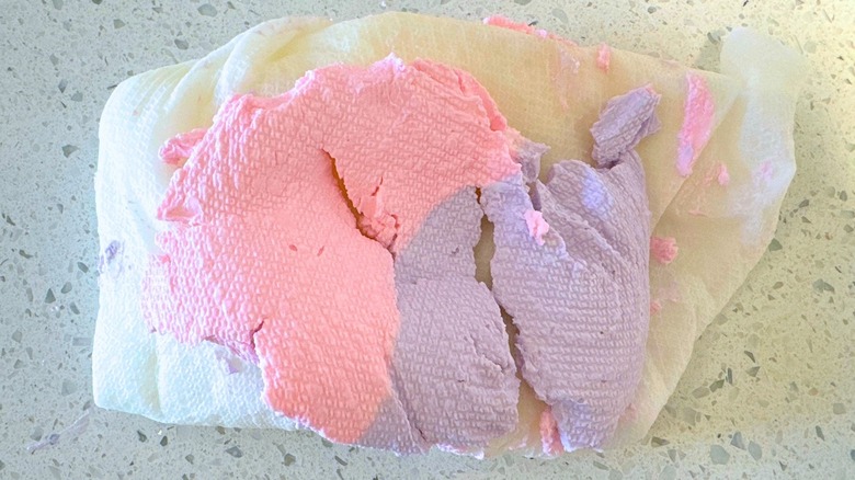 dry yogurt on paper towel half pink half purple