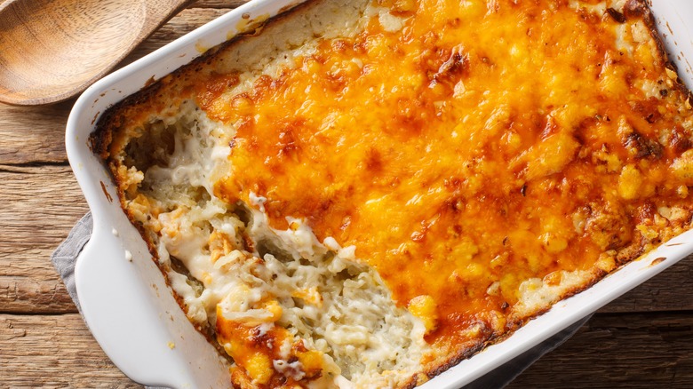 Cheesy casserole with serving out