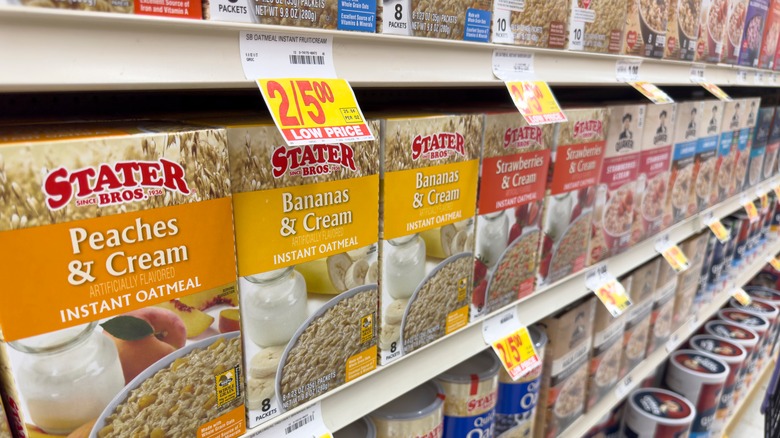 Boxes of instant oatmeal in store