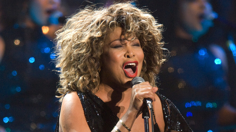 Tina Turner singing at a concert