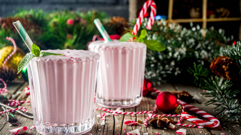 peppermint-flavored milk with candy canes