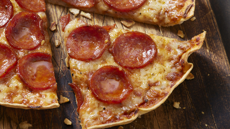 Pizza made on a tortilla