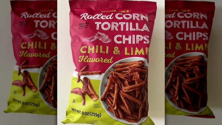 Chili & Lime Flavored Rolled Corn Tortilla Chips bag from Trader Joe's.