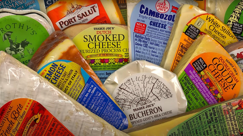 an array of all different kinds of Trader Joe's cheeses