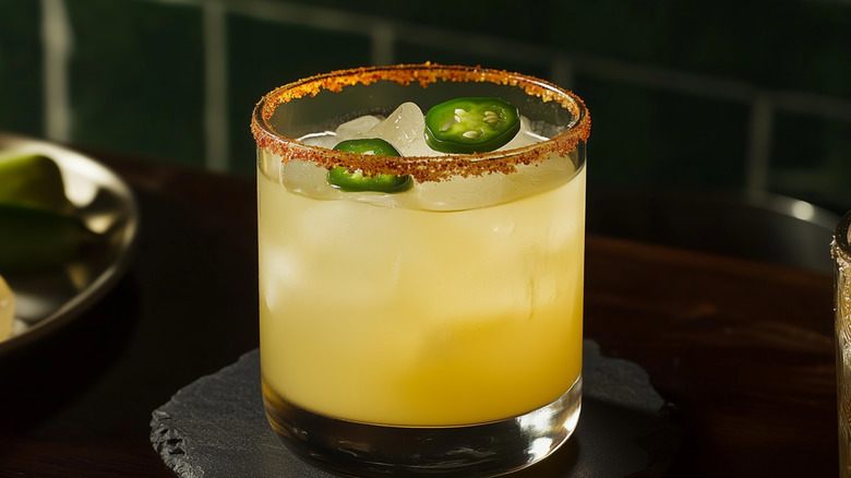 Jalapeño margarita in a clear glass