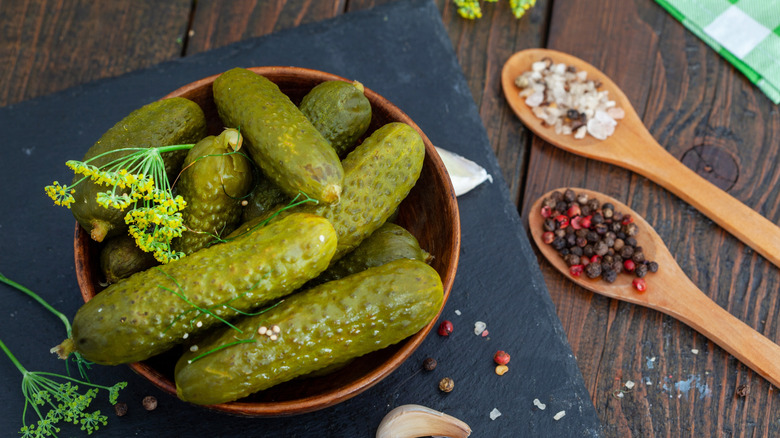 A bowl of small pickles