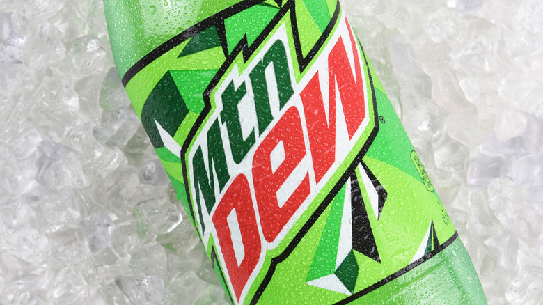 MTN DEW bottle on ice