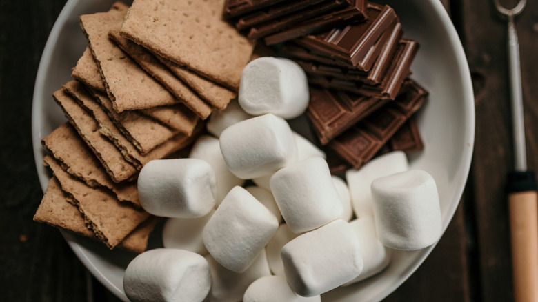 s'mores ingredients on plate