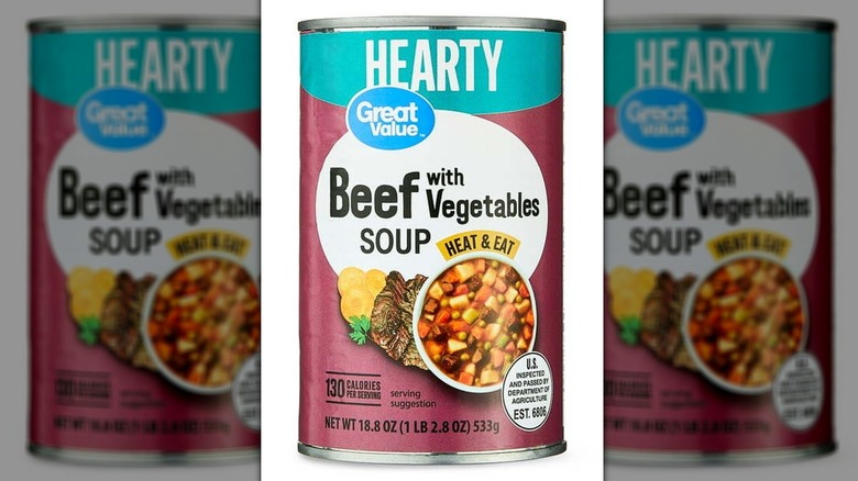 Can of Great Value Beef with Vegetables soup