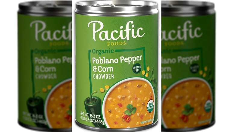 Can of Pacific Foods Organic Poblano Pepper & Corn Chowder