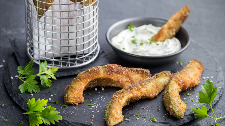 crispy avocado fries and dipping sauce