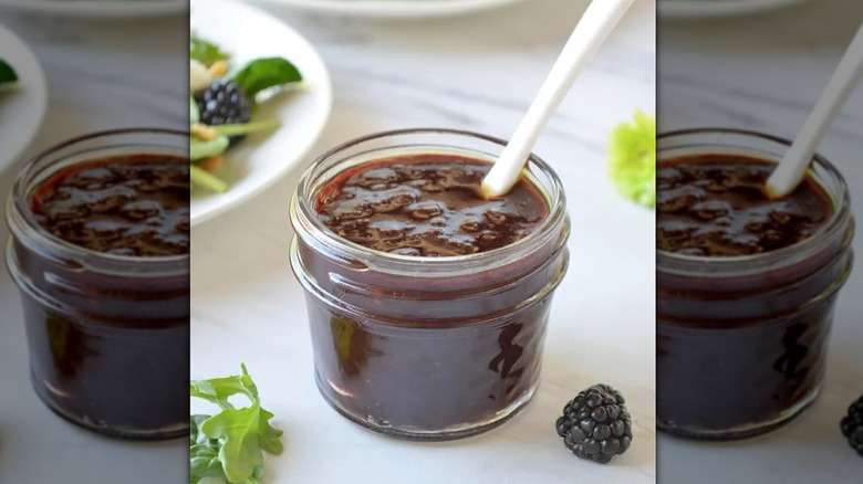 Blackberry sauce in glass jar