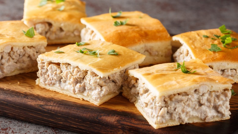 cheeseburger casserole cut in squares