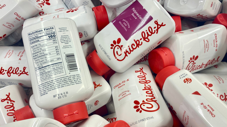 Different kinds of chick-fil-a sauce at the grocery store