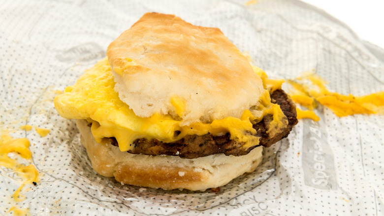 Chick-fil-A sausage, egg, and cheese breakfast sandwich