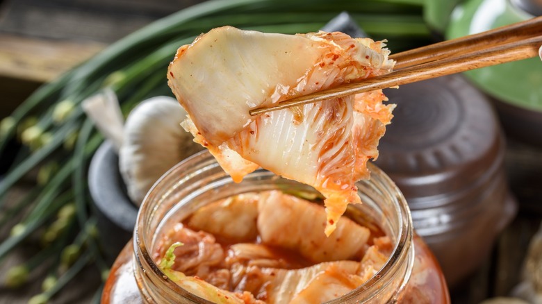 Kimchi cabbage in glass jar