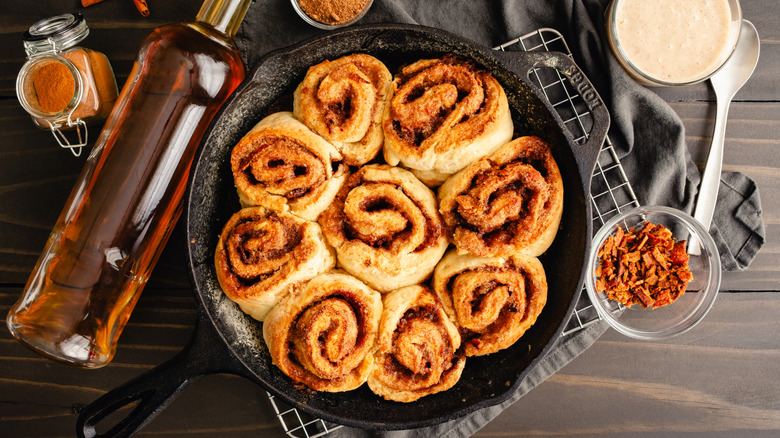 Cinnamon rolls in cast-iron skillet