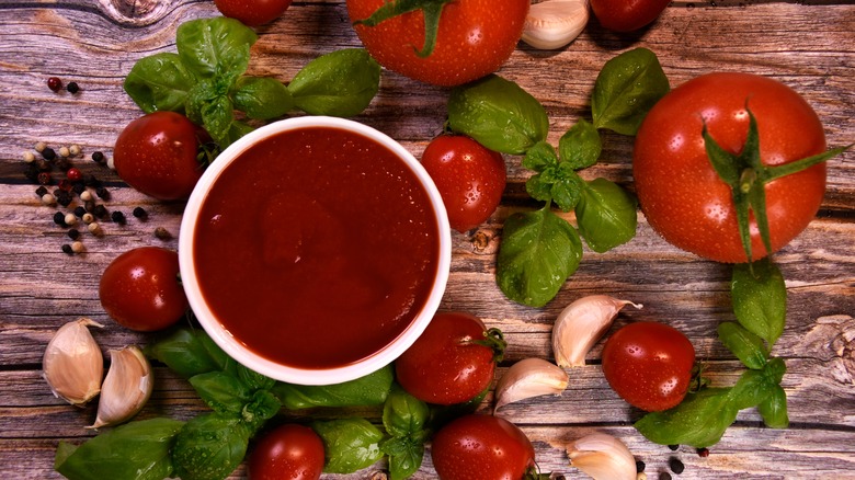 ketchup in white ramekin