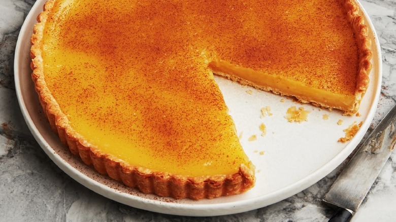 vinegar pie with large slice cut out