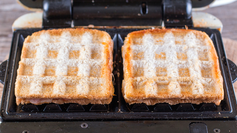 Grilled cheese sandwiches in waffle iron