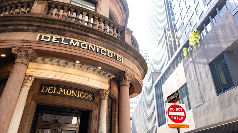 Outside of Delmonico's restaurant in New York