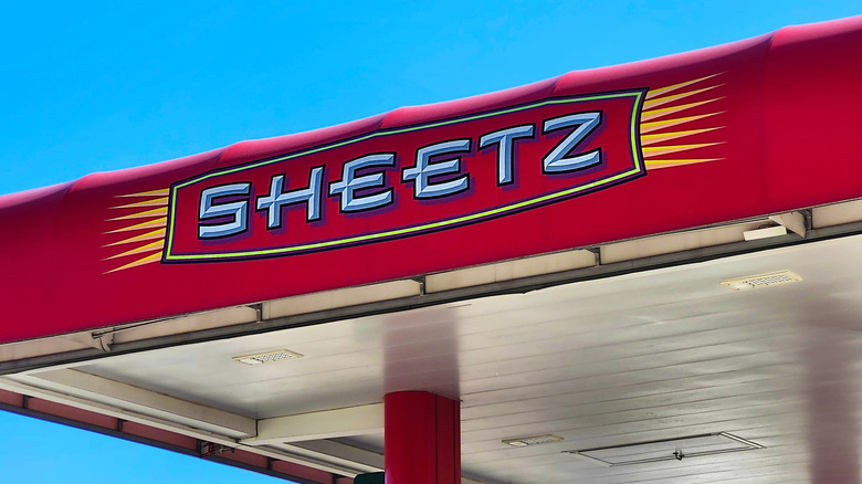 A bright red Sheetz awning