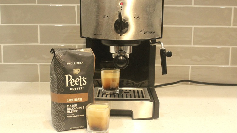 Espresso shots with bag of Peet's Coffee