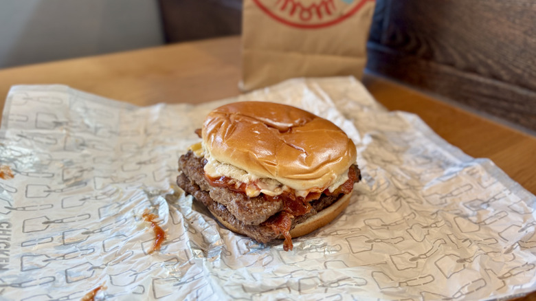 Wendy's Baconator on a table