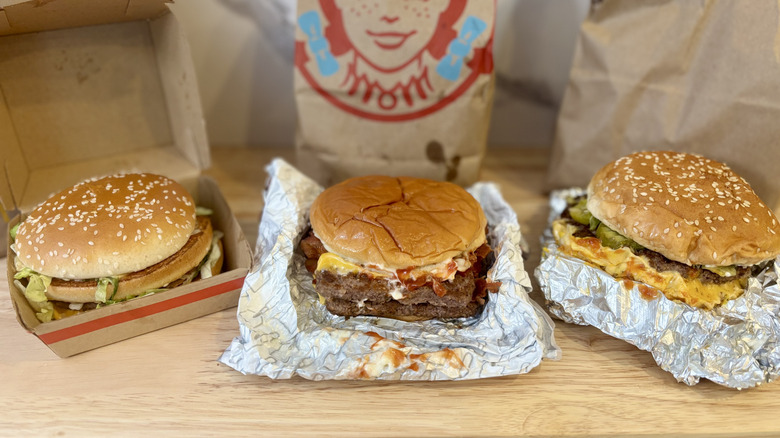 Lineup of burgers for tasting