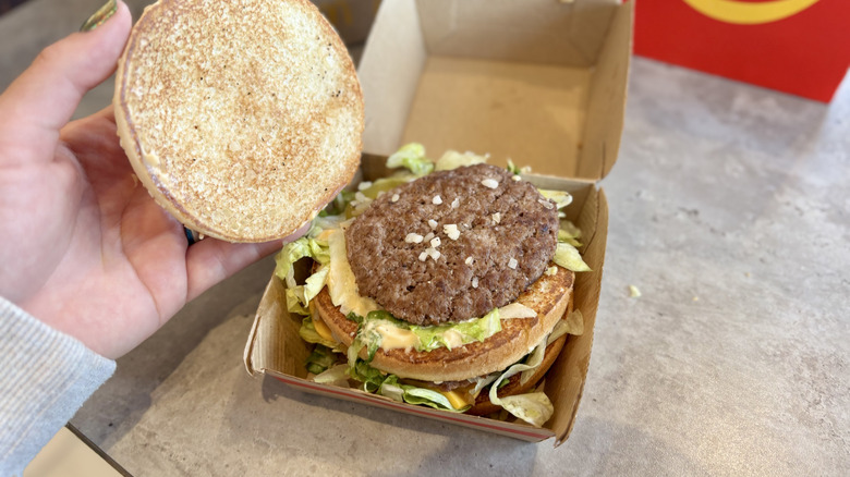 Open Big Mac with underwhelming beef patty