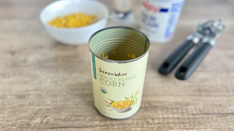 Opened can of GreenWise corn