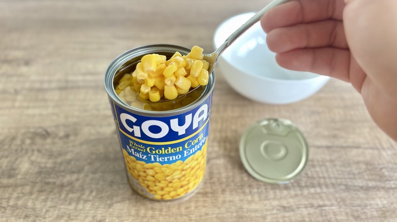 Opened can of Goya corn