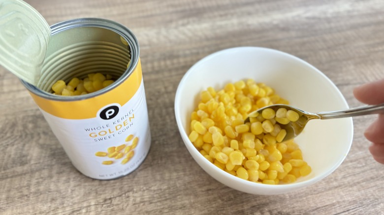 Opened can of Publix canned corn