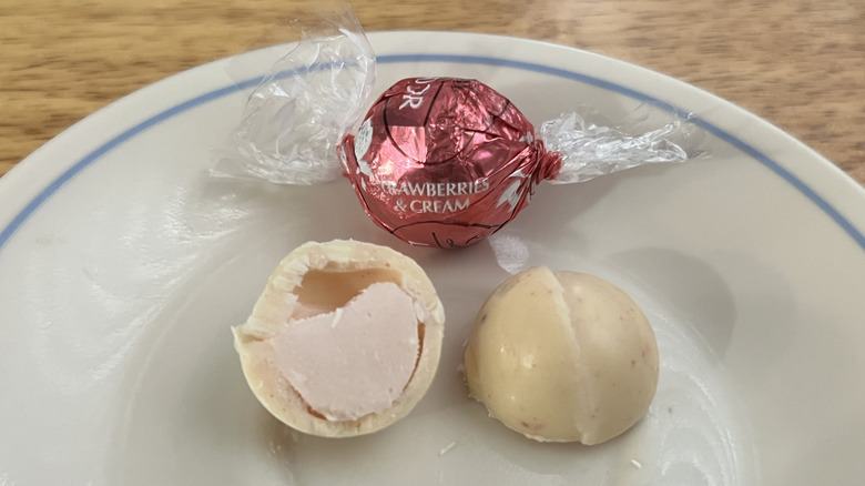 Lindt Lindor Strawberries and Cream truffles on plate