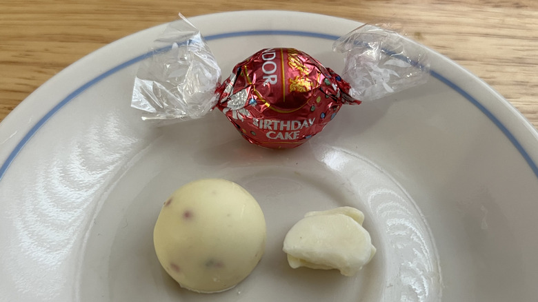 Lindt Lindor Birthday Cake truffles on plate