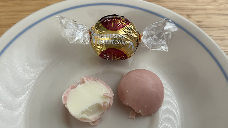 Lindt Lindor Raspberry Cheesecake truffles on plate