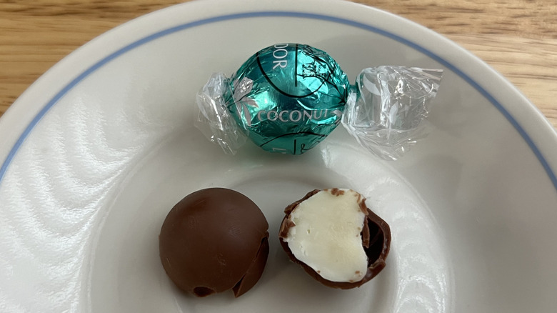 Lindt Lindor Coconut Chocolate truffles on plate