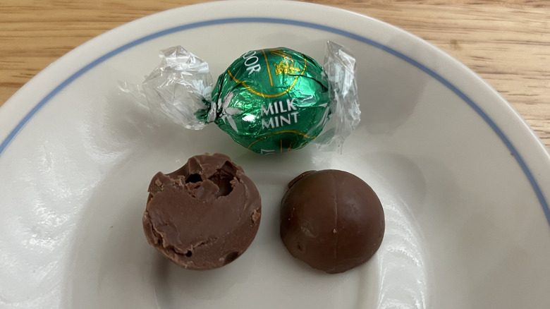 Lindt Lindor Mint truffles on plate