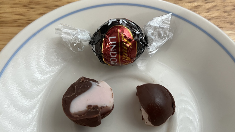 Lindt Lindor Dark Strawberry truffles on plate