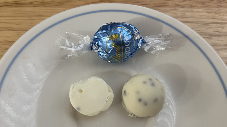 Lindt Lindor Stracciatella White Chocolate truffles on plate