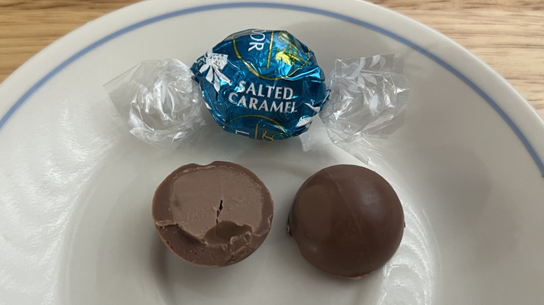 Lindt Lindor Salted Caramel truffles on plate