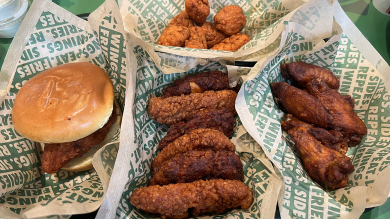 Baskets of Wingstop Mild flavored chicken