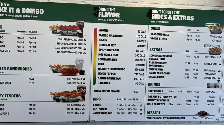 Wingstop menu showing the list of chicken flavors