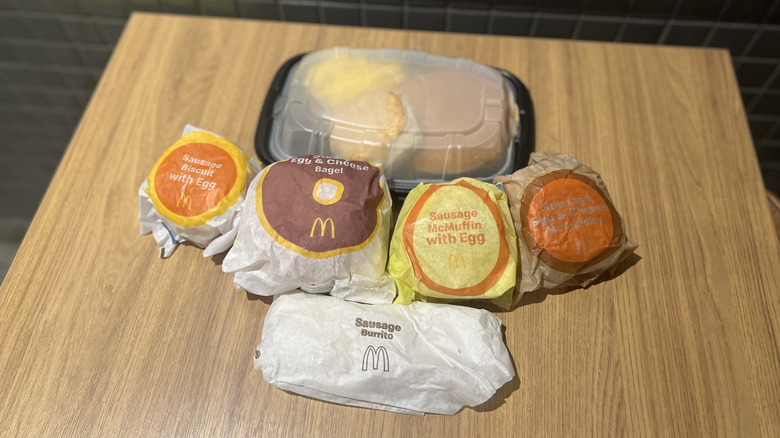 six wrapped sausage items from McDonald's